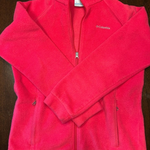 Columbia Pink Fleece Jacket Full-Length Zipper Stand-Up Collar - Picture 3 of 4